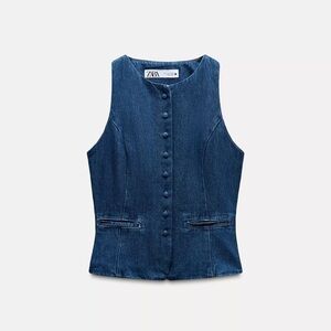 Zara Indigo Denim Buttoned Vest